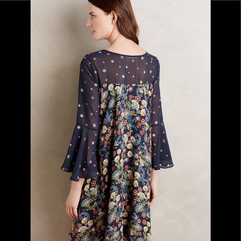 ANTHROPOLOGIE paper crown Floral Navy Dress